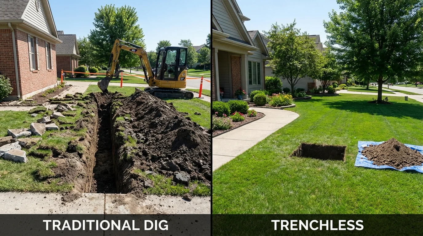 Trenchless sewer repair with minimal yard damage versus traditional excavation in Freedom, CA